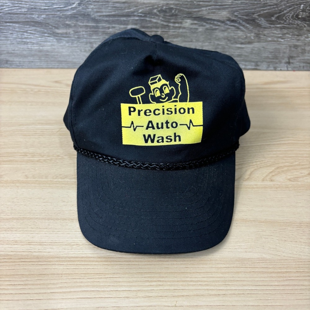 Vintage Precision Auto Wash Hat Cap Snapback Black Rope Trucker Adjustable
